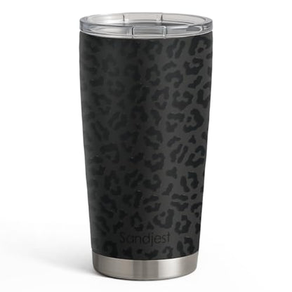 SANDJEST Leopard Print Tumbler 20oz Stainless Steel Insulated, Black Leopard Travel Coffee Cup, Bow Gifts for Women Girls Teen, Birthday Christmas - color: Black Leopard
