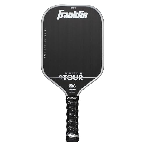 Franklin Sports Pro Pickleball Paddles - FS Tour Series Raw Carbon Fiber T700 - USA Pickleball Approved - Unibody Epoxy Resin Injected Edge - Dynasty + Tempo - 14mm/16mm Core - Gray, Blue + Pink - color: Gray, size: 14 mm, style: Dynasty