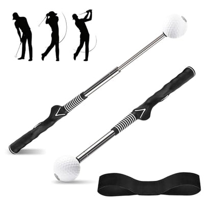 Retractable Golf Swing Trainer with Click Sound & Posture Correction Arm Band, Golf Grip Trainer for Right-Handed, Indoor & Outdoor Training Aid for Beginners to Pros