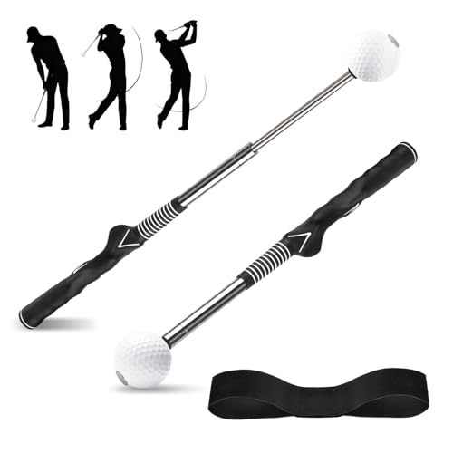 Retractable Golf Swing Trainer with Click Sound & Posture Correction Arm Band, Golf Grip Trainer for Right-Handed, Indoor & Outdoor Training Aid for Beginners to Pros