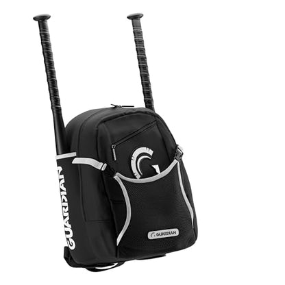 Guardian Baseball Backpack for Youth, Softball Bag for Girls, Durable Bat Bags Baseball Youth Boys and Girls, TBall Bag – Includes Hook to Hang on Fence - color: Black/White