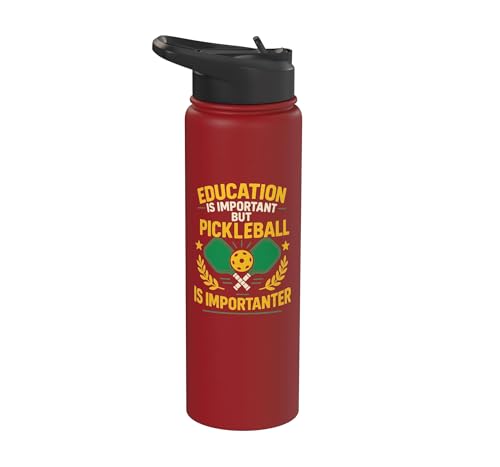 Funny Pickleball Paddle Education Is Important But Stainless Steel Insulated Water Bottle - color: Red