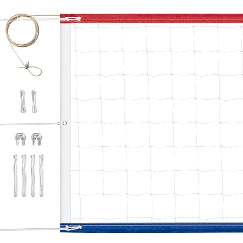 Professional Volleyball Net Outdoor Heavy Duty, All Weather Enhanced, Extended Stainless Steel Cable, Extra Thick Borders, for Backyard Beach Pool Indoor Outdoor- Regulation 32x3FT (Net Only) - color: Patriotic Red White Blue