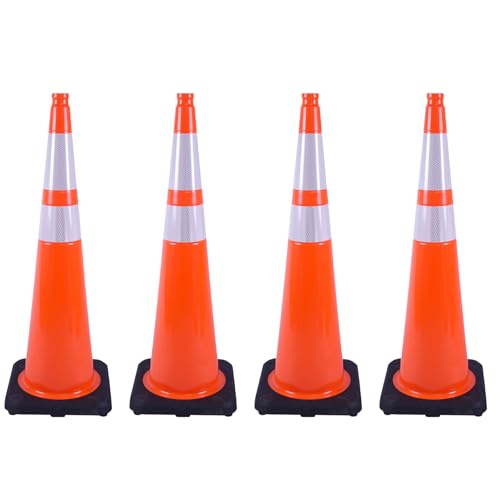 4 Pack 36 Inch Orange PVC Traffic Cones Black Base Stable Large Size, Highway Traffic Outdoor Construction Safety Warning Cones (4, Orange, 36 Inch) - color: Orange, size: 36 Inch