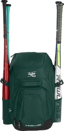 Rawlings | FRANCHISE 2.0 Player's Backpack | Baseball/Softball | Rec/Travel | Multiple Styles | Baseball/Softball - color: DARK GREEN