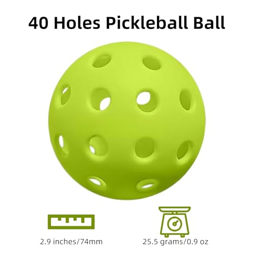 6 Pack Pickleball Balls for Outdoor & Indoor, 40-Holes Practice & Game Pickle Balls with Mesh Bag, High Visibility - color: Green - 6 Pack