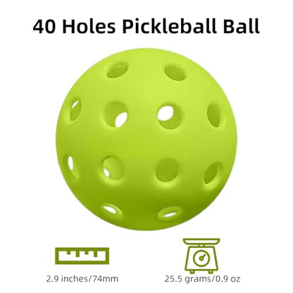 6 Pack Pickleball Balls for Outdoor & Indoor, 40-Holes Practice & Game Pickle Balls with Mesh Bag, High Visibility - color: Green - 6 Pack