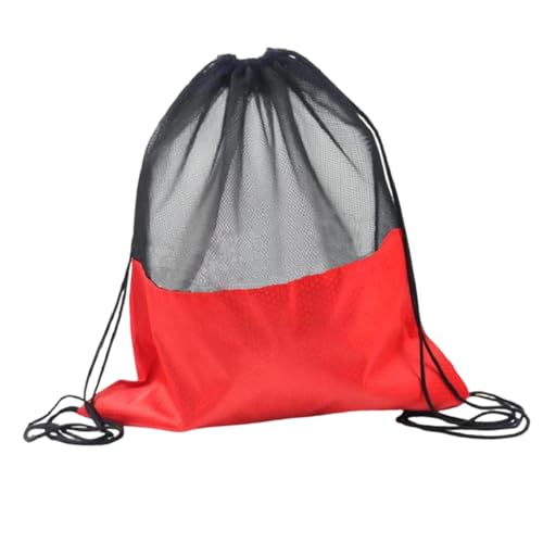 Basketball Drawstring Backpack Mesh Ball Bag Oxford Cloth Shoulder Bag Comfortable Design Suitable for gym sports travel entertainment - color: Red