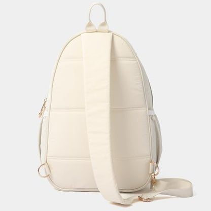 Pickleball Bag for Women, Quilted Stylish Sling Bag, Adjustable Shoulder Strap, 2 Storage Compartment Holds Paddles, Balls,Shoes - color: Beige