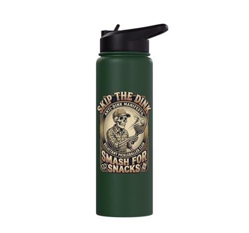 Pickleball Humor s Smash for Snacks s Court Rules Stainless Steel Insulated Water Bottle - color: Dark Green