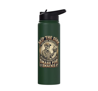 Pickleball Humor s Smash for Snacks s Court Rules Stainless Steel Insulated Water Bottle - color: Dark Green