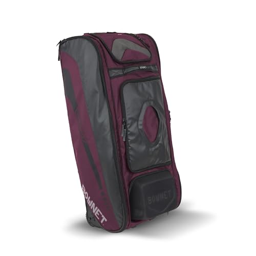 Bownet Commander Catcher’s Gear Bag with Wheels – Heavy Duty Rolling Baseball & Softball Equipment Bag, 14 Pockets, Helmet Case, Big Trax Wheels, Travel Approved - color: Maroon