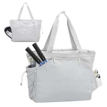 Tennis Gym Bag for Women, Tennis Tote Bag with Shoe Compartment & Wet Pocket, Tennis Racket Bag Holds 2-4 Rackets, Weekend Bag with Laptop Compartment for Men & Women - color: Grey