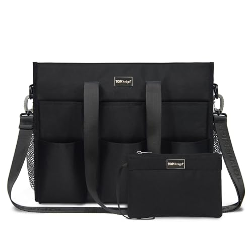 TOPDesign Utility Water Resistant Tote Bag with 22 Pockets, Top Zipper Closure & Thick Bottom Support, for Working Women - color: Black, size: Large