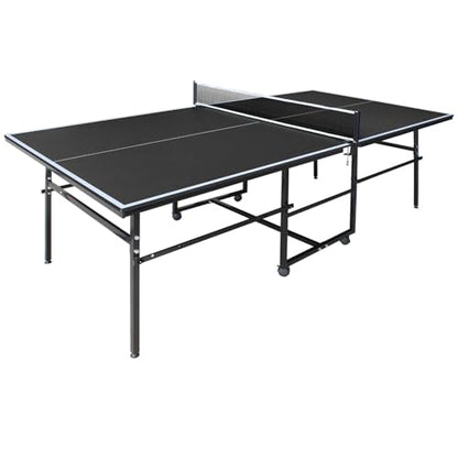 IUNNDS Portable Table Tennis Table 6/8/8.5/9FT Foldable Ping Pong Game Set for Indoor with Net and Post Set, 2 Paddles and 3 Balls - color: Black-8.5FT