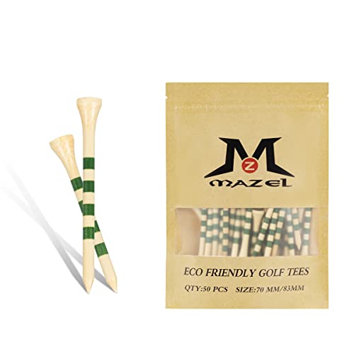 MAZEL Natural Wood/Bamboo Golf Tees 2 3/4 Inch & 3 1/4 Inch,Pack 50 or 120,Reduce Friction & Side Spin,More Stable Golf Tees