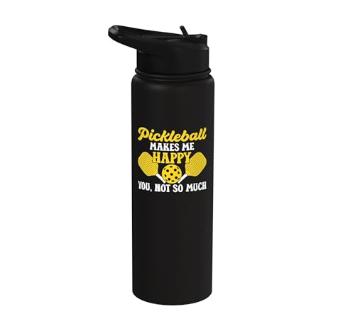 Funny Pickleball Paddle Easily Distracted By Pickleball Stainless Steel Insulated Water Bottle - color: Black