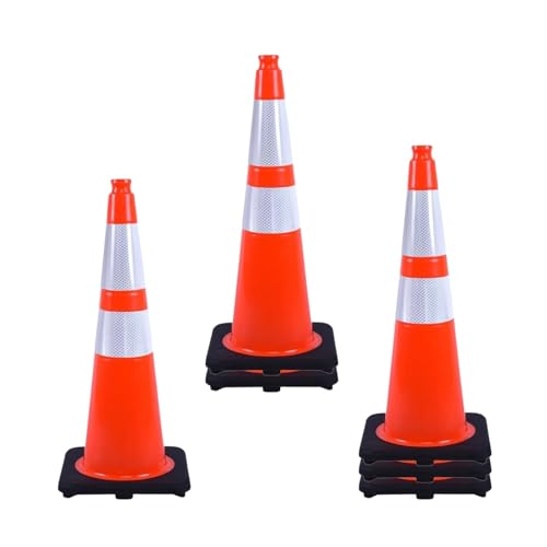 6 Pack Orange 28 Inch Black Base Traffic Cones for Road Work, Parking Lots, Event Control & Warehouse Safety (6, Orange, 28 Inch) - color: Orange, size: 28 Inch