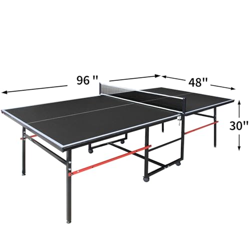 8FT Outdoor Ping Pong Table, Foldable & Portable Table Tennis Set with Net, 2 Paddles & 3 Balls, Game Table with Single Player Playback Mode