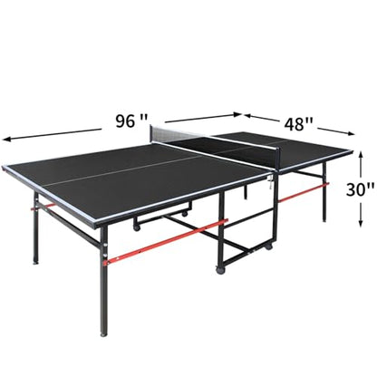 8FT Outdoor Ping Pong Table, Foldable & Portable Table Tennis Set with Net, 2 Paddles & 3 Balls, Game Table with Single Player Playback Mode