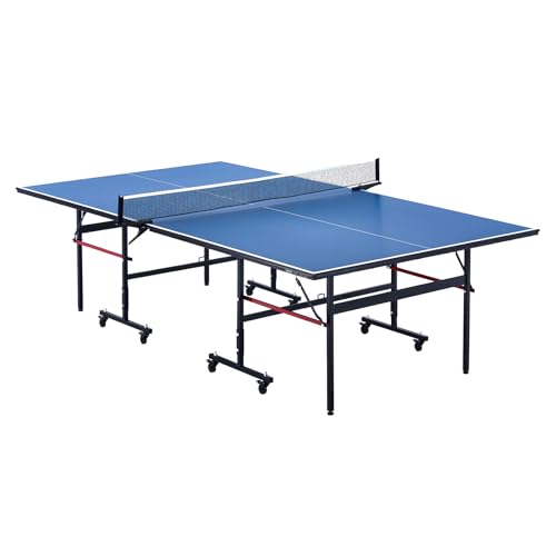 VEVOR Ping Pong Table, Professional Table Tennis Game, Indoor MDF Portable Table Tennis Table, Foldable Ping Pong Table with Quick Clamp Net and Lockable Wheel, 10 Minute Easy Assembly, 12mm Tabletops