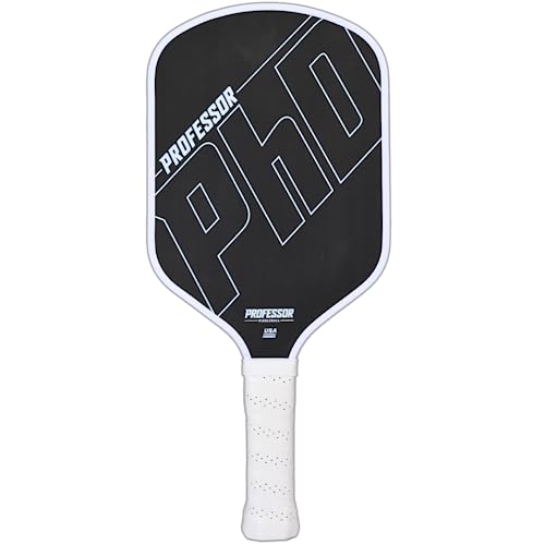 Professor PhD Raw Carbon Fiber Premium Pickleball Paddle Racket - USA Pickleball Approved - Honeycomb Core - Power & Control - color: PHD - White Edge