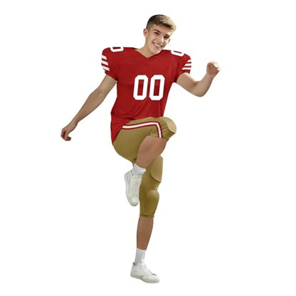 Youth Football Practice Jersey, Custom Blank Kids Practice Football Uniform Sportswear for Boys Training Games - color: Red Gold White