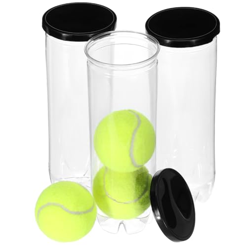 3Pcs Tennis Ball Holder Portable Multi-Function Storage Bottle for Tennis Balls Transparent Container with Lid Wear-Resistant
