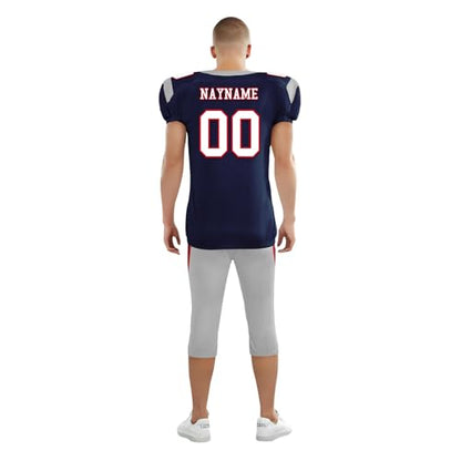 Youth Football Practice Jersey, Custom Blank Kids Practice Football Uniform Sportswear for Boys Training Games - color: Nautical Blue Red Silver