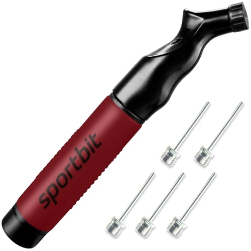 SPORTBIT Ball Pump for Sports Balls - Push & Pull Inflating System - Hand Pump for Exercise Balls - Volleyball Pump, Basketball Inflator, Ball Air Pump - Goes with 5 Needles Set - color: WINE