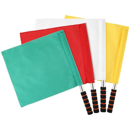 4Pcs Sports Referee Flags, Stainless Steel Pole with Sponge Grip, High Visibility Signal Tool for Soccer Football Volleyball Track Competition