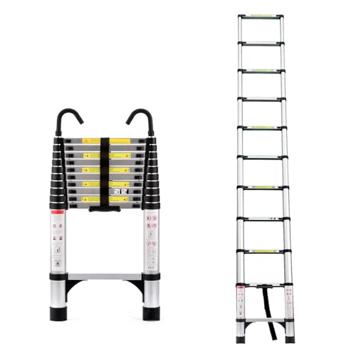 Telescoping Ladder, Aluminum Lightweight Extension Ladder with 2 Triangle Stabilizers, Heavy Duty 330lbs Max Capacity, Multi-Purpose Collapsible Ladder for RV or Outdoor Work (10.5FT) - size: 10.5FT