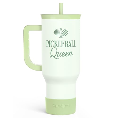 SANDJEST Pickleball 40oz Tumbler With Handle and Straw, Pickleball Queen Insulated Stainless Steel Travel Coffee Mug for Women Girls Players, Gift Idea for Birthday Christmas Mothers Day - color: Pickleball