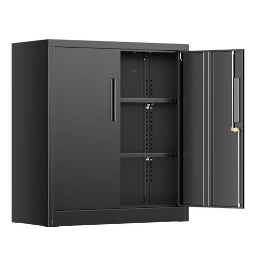 36” Metal Storage Cabinet, Locking Steel Storage Cabinet with 2 Doors and 2 Adjustable Shelves for Garage, Home, Office (Black) - color: Black, size: 36"Storage Cabinet