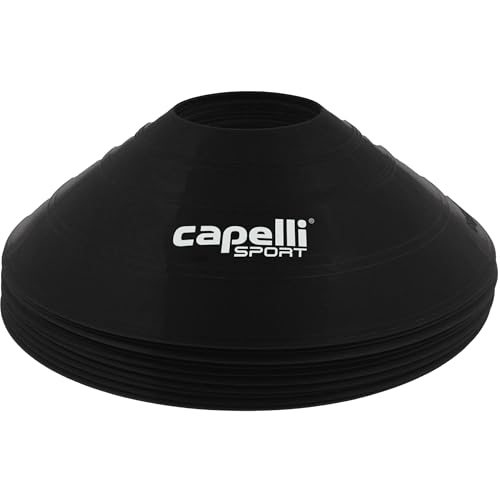 Capelli Sport Training Cones, Set of 10 Agility and Practice Drills Equipment with Carry Strap for Soccer, Football, Baseball, and Basketball, Black