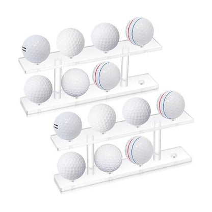 2Pcs Golfs Ball Organizers Rack 8 Balls Capacity Display Stand Clear Acrylic Golfs Holder Small Table Tennis Shelf Double Layer Golf Display Stand