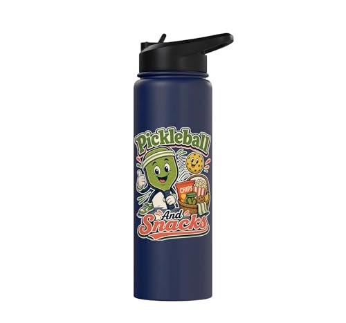 Pickleball Snack Break Court Humor Funny Retro Saying Stainless Steel Insulated Water Bottle - color: Navy Blue