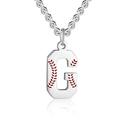 AIAINAGI Baseball Initial A-Z Letter Necklace - Men's Baseball Charm Pendant in Stainless Steel Silver Chain, 22inch Personalized Gift - style: G Letter