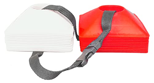 Square Disc Cones – Set of 24 Agility Cones for Sports Training – Durable Soccer Cones with Carry Strap – Ideal for Practice, Speed Drills & Field Training - color: Red/White