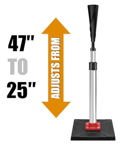 LOMGWAYS Baseball/Softball Batting Tee-Height Adjustable Premium Portable Baseball Tee with Removable Rubber Top and Heavy-Duty Base for All Ages - style: Silver 25"-47"