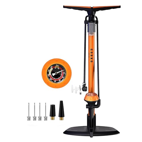 GOBKO Bike Pump with Gauge,Bicycle Floor Pump for Presta and Schrader Valves Bike Tire Pumps Inflator High Pressure 160PSI & 11BAR Portable Air Pump for Road Bike Car MTB Sports Balls
