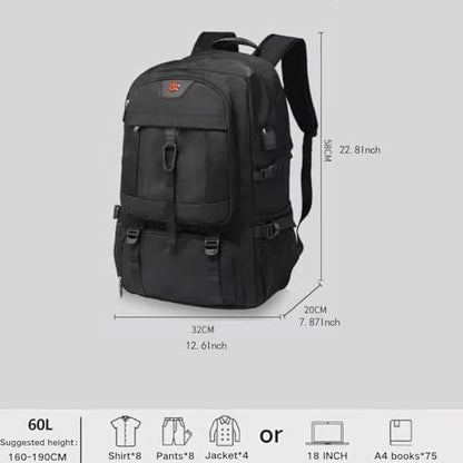 DUSLANG Travel laptop backpack, Extra Large 60L Traveling College Backpack,Large Capacity Backpack for Men Women,Fits 17 Inch Computer, USB Charging Port, Black