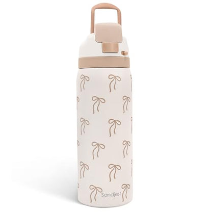 Bow Insulated Stainless Steel Water Bottle with Straw for Sports and Travel, 32oz, Gifts for Women Girls Friends Teens Birthday Christmas (Brown) - color: Bow