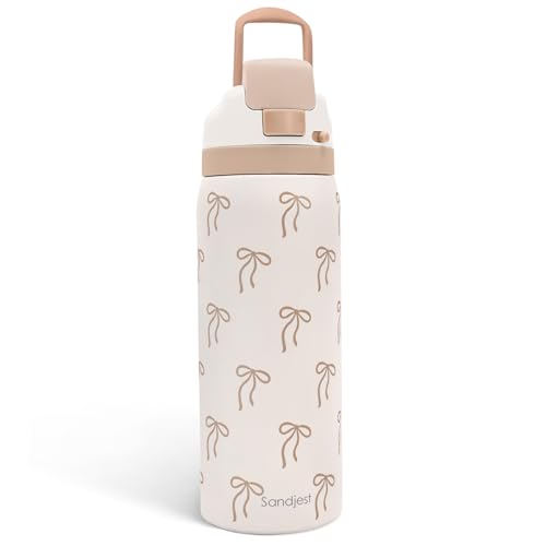 Bow Insulated Stainless Steel Water Bottle with Straw for Sports and Travel, 32oz, Gifts for Women Girls Friends Teens Birthday Christmas (Brown) - color: Bow