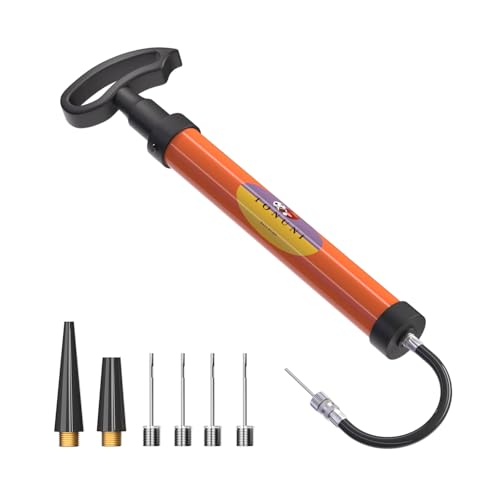 Portable Air Pump,Ball Pump Inflator Kit with Needle,Nozzle, Extension Hose for Soccer Basketball Football Volleyball Water Polo Rugby Exercise Sports Ball Balloon Swim Inflatables - color: Orange PRO