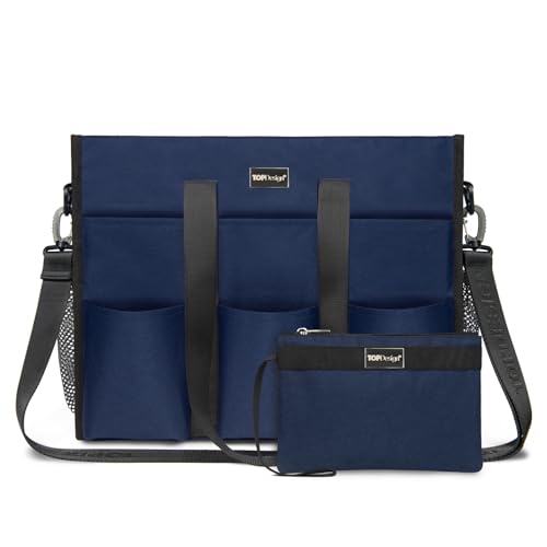TOPDesign Utility Water Resistant Tote Bag with 22 Pockets, Top Zipper Closure & Thick Bottom Support, for Working Women - color: Blue, size: Medium