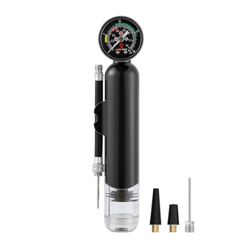 Ball Pump with Pressure Gauge, Mini Ball Air Pump for Sports Balls, Portable Hand Pump with Needles & Extension Hose, Suitable for Basketball, Soccer, Football, Volleyball - color: Black