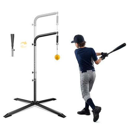 2-in-1 Baseball & Softball Swing Trainer – Reinforced Soft-Rope Version, Adjustable Height 30"-46", Heavy-Duty X-Base, Smooth Impact Design for Stable Backyard Practice