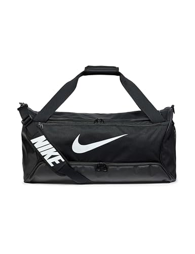 Nike Unisex Adult Gameday Brasilia 9.5 Training Duffel Bag (25L, 41L, 60L, or 95L) | Mens and Womens - color: Black/Black/White, size: Medium