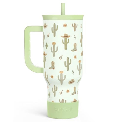 SANDJEST Cactus 40oz Tumbler with Handle and Straw, Insulated Stainless Steel Travel Coffee Mug for Women Girls, Gift Idea for Birthday Christmas Mothers Day - color: Cactus